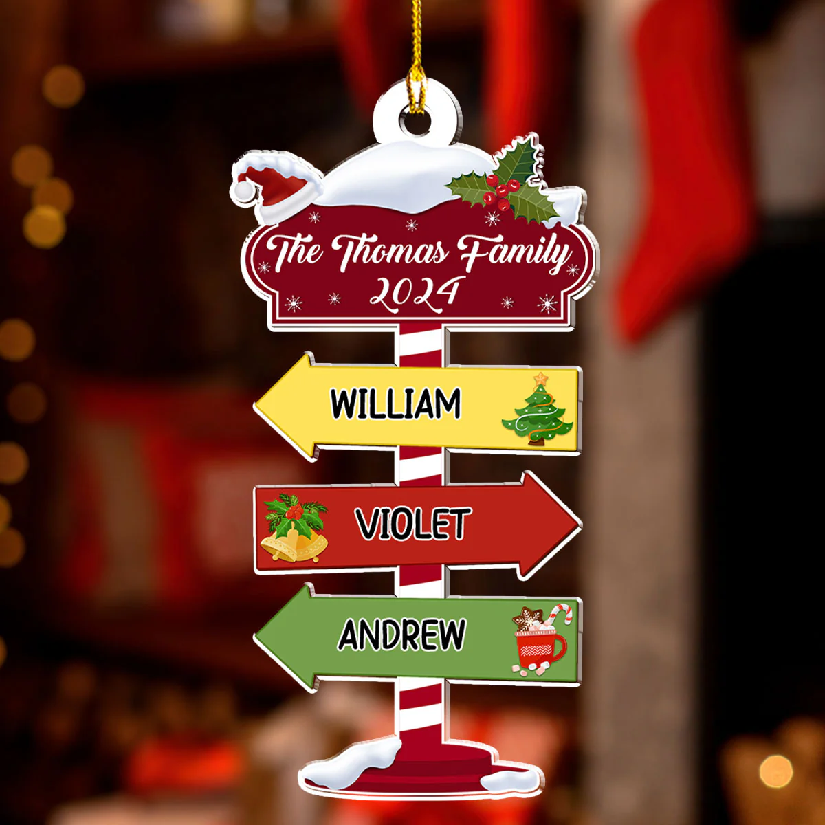 Family Pole Sign Christmas - Personalized Custom Wood Ornament - Image 3