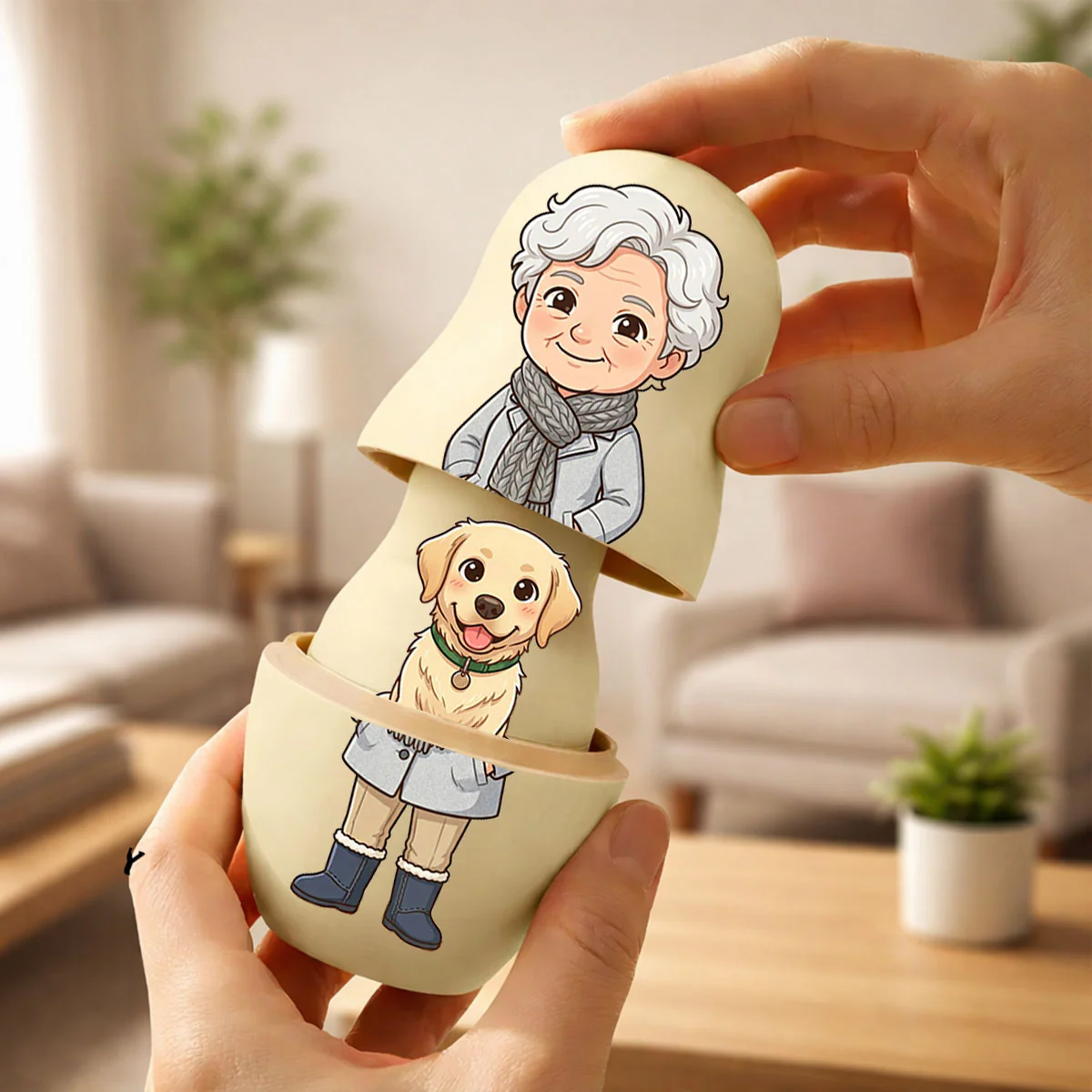 Family Portrait Cartoon - Personalized Custom Nesting Doll - Image 3