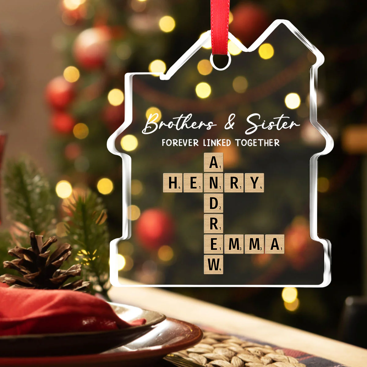Family Roots Keep Us Together - Personalized Custom House Shaped Glass Ornament - Image 2