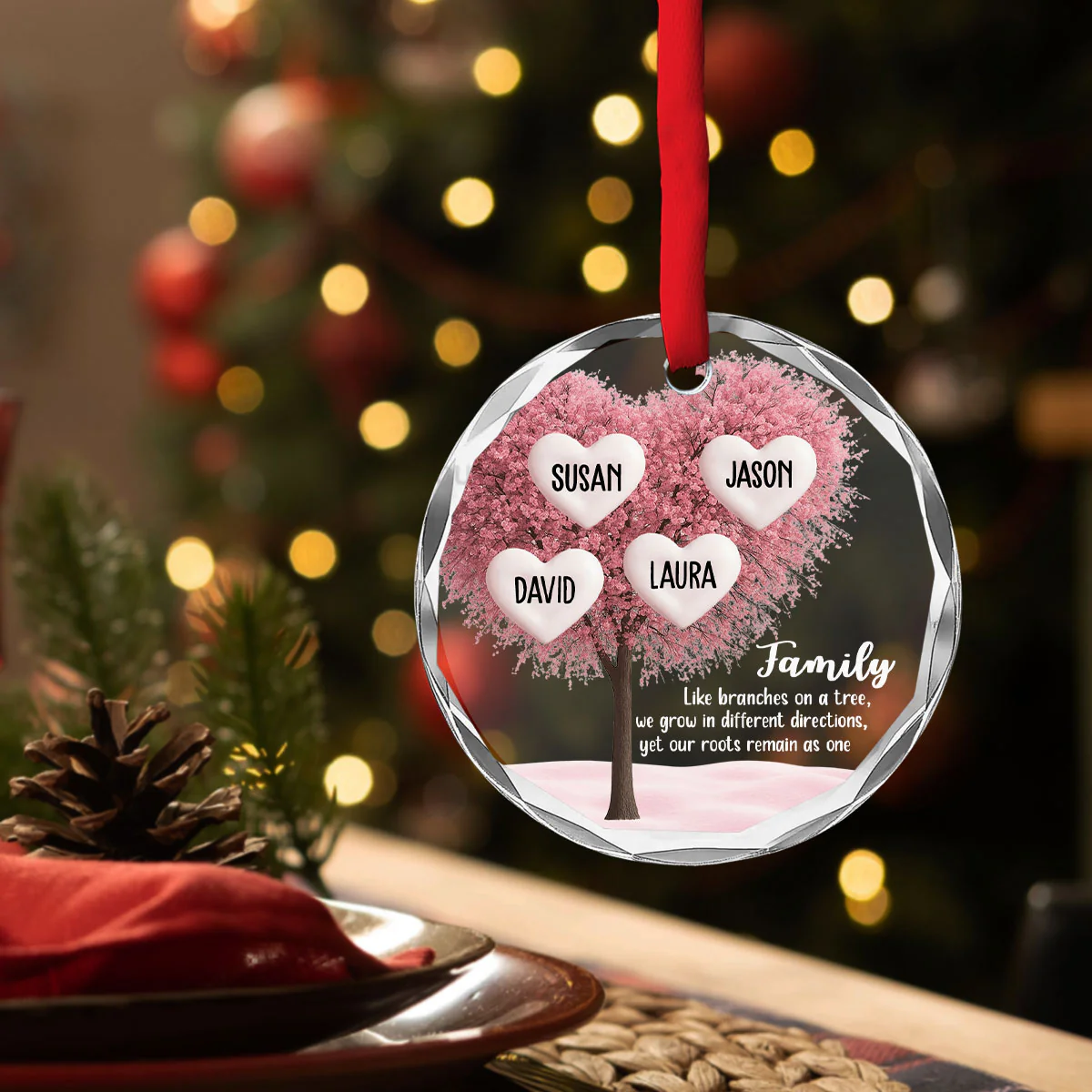 Family Roots Remain As One - Personalized Custom Glass Ornament - Image 3