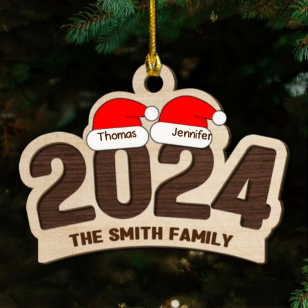 Family Santa Hat - Personalized Custom 2-Layered Wood Ornament - Image 5
