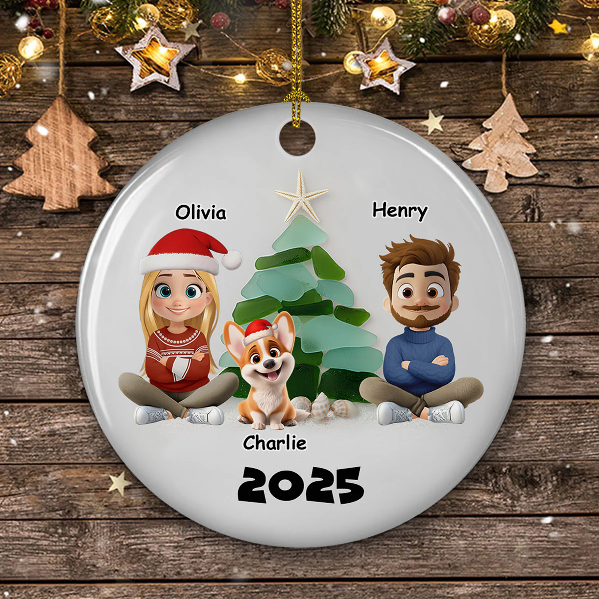 Family Sea Glass Christmas Tree - Personalized Custom Ceramic Ornament - Image 4