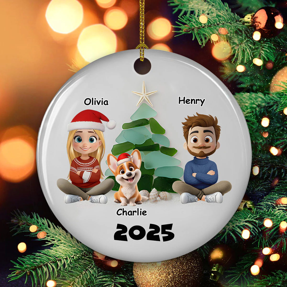 Family Sea Glass Christmas Tree - Personalized Custom Ceramic Ornament - Image 5