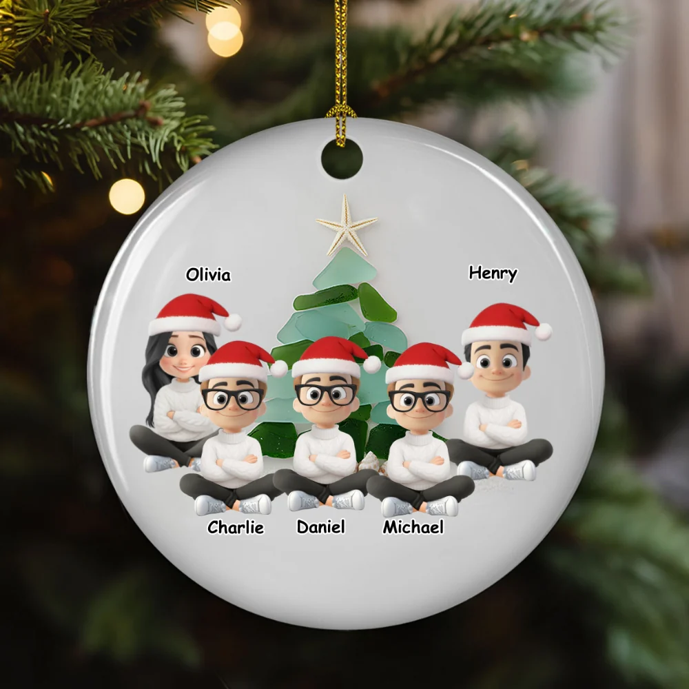 Family Sea Glass Christmas Tree - Personalized Custom Ceramic Ornament - Image 6