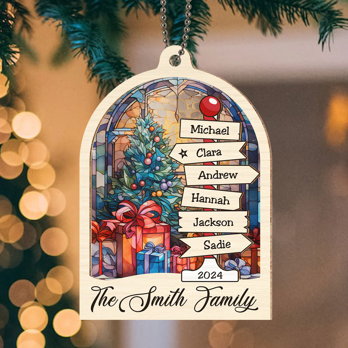 Family Sign Christmas - Personalized Custom Suncatcher Ornament - Image 2