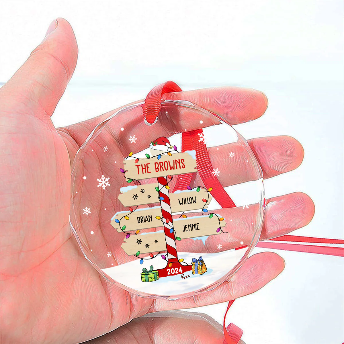 Family Sign Version 1 - Personalized Custom Glass Ornament - Image 2