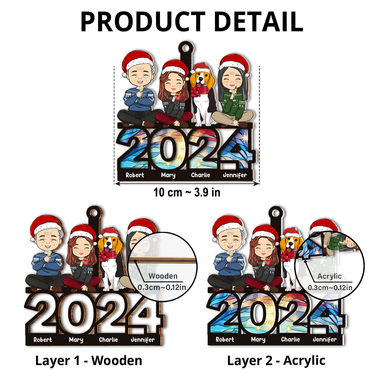 Family Sitting 2024 - Personalized Custom Suncatcher Ornament - Image 5
