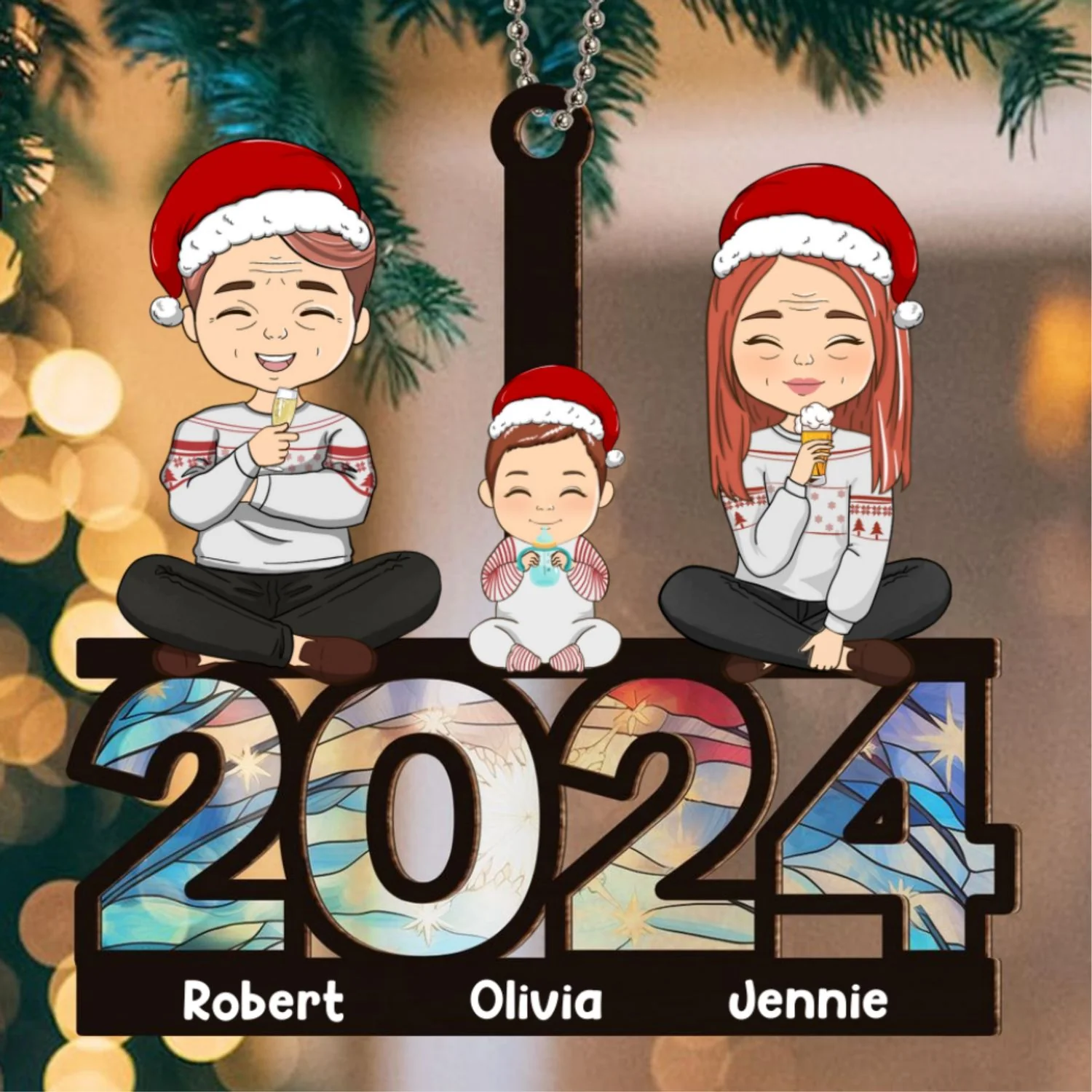 Family Sitting 2024 - Personalized Custom Suncatcher Ornament - Image 6