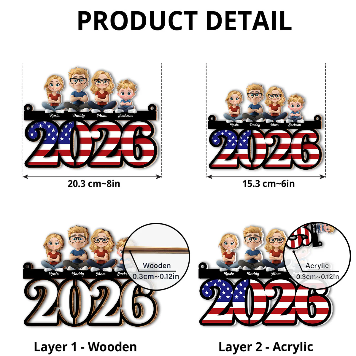 Family Sitting America 250th Anniversary - Personalized Custom Suncatcher - Image 5
