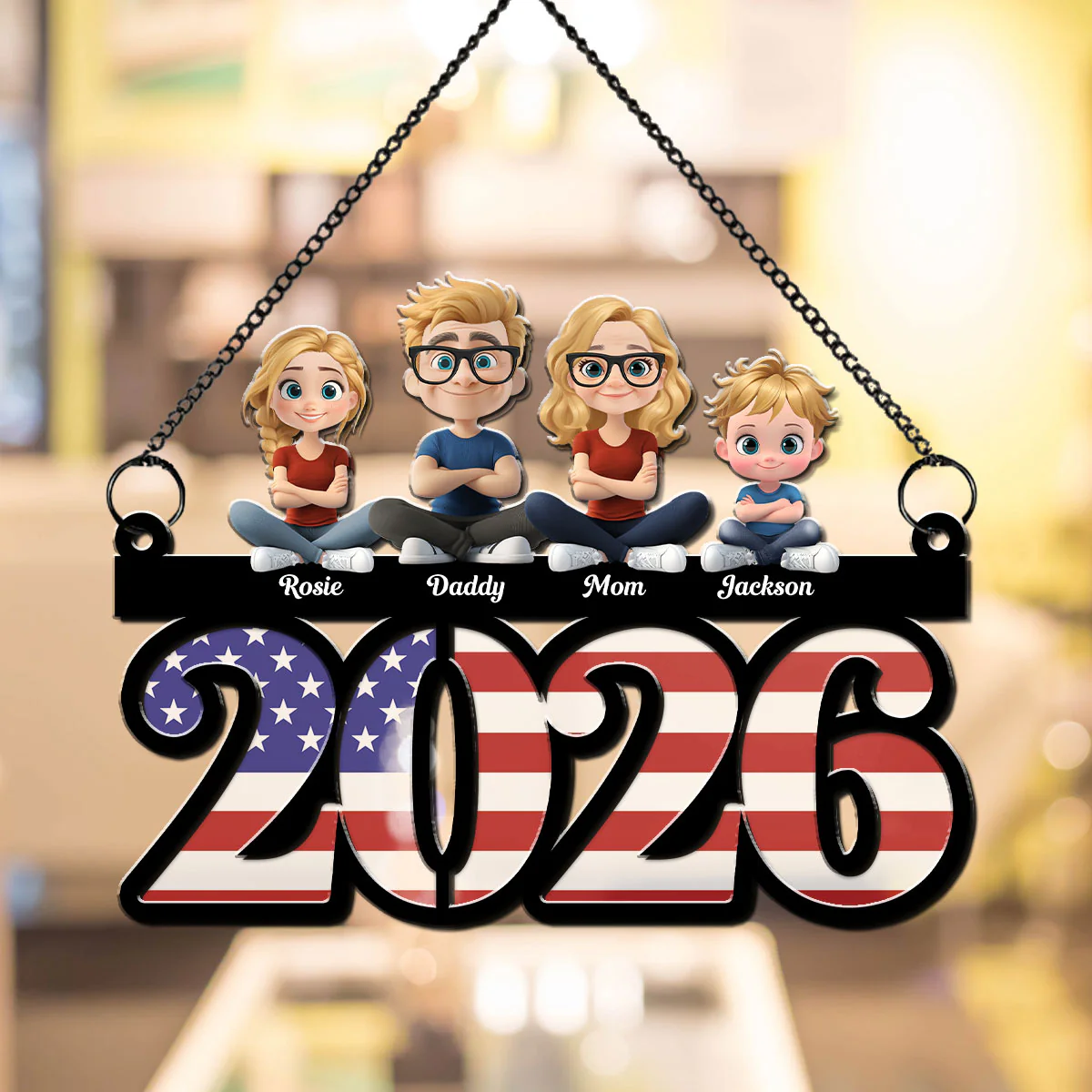 Family Sitting America 250th Anniversary - Personalized Custom Suncatcher - Image 6