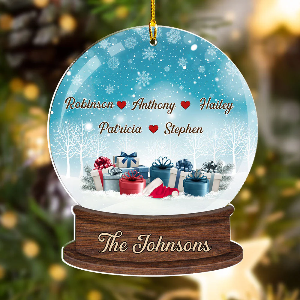 Family Snow Crystal Ball - Personalized Custom Acrylic Ornament - Image 2