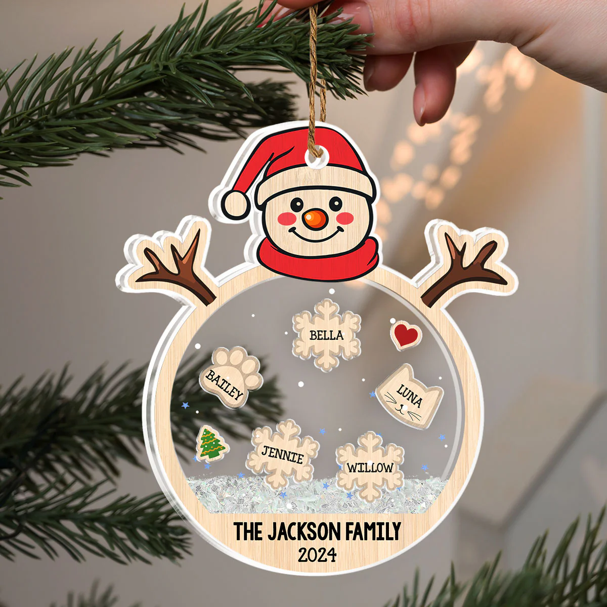 Family Snowball - Personalized Custom Acrylic Shaker Ornament - Image 3