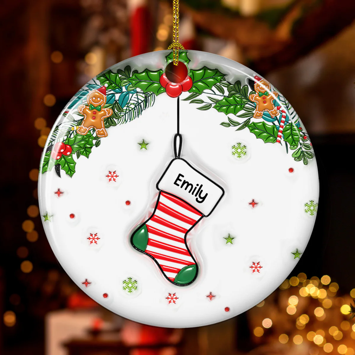 Family Stocking - Personalized Custom 3D Inflated Effect Ceramic Ornament - Image 2