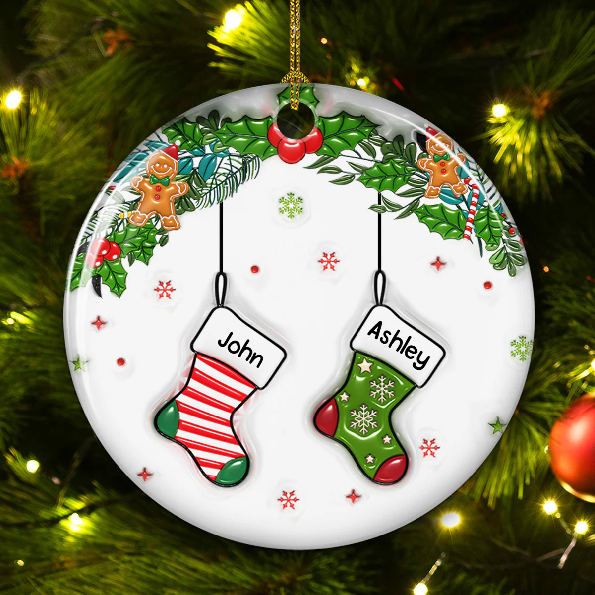 Family Stocking - Personalized Custom 3D Inflated Effect Ceramic Ornament - Image 3