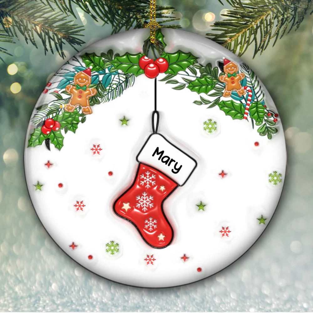 Family Stocking - Personalized Custom 3D Inflated Effect Ceramic Ornament - Image 6
