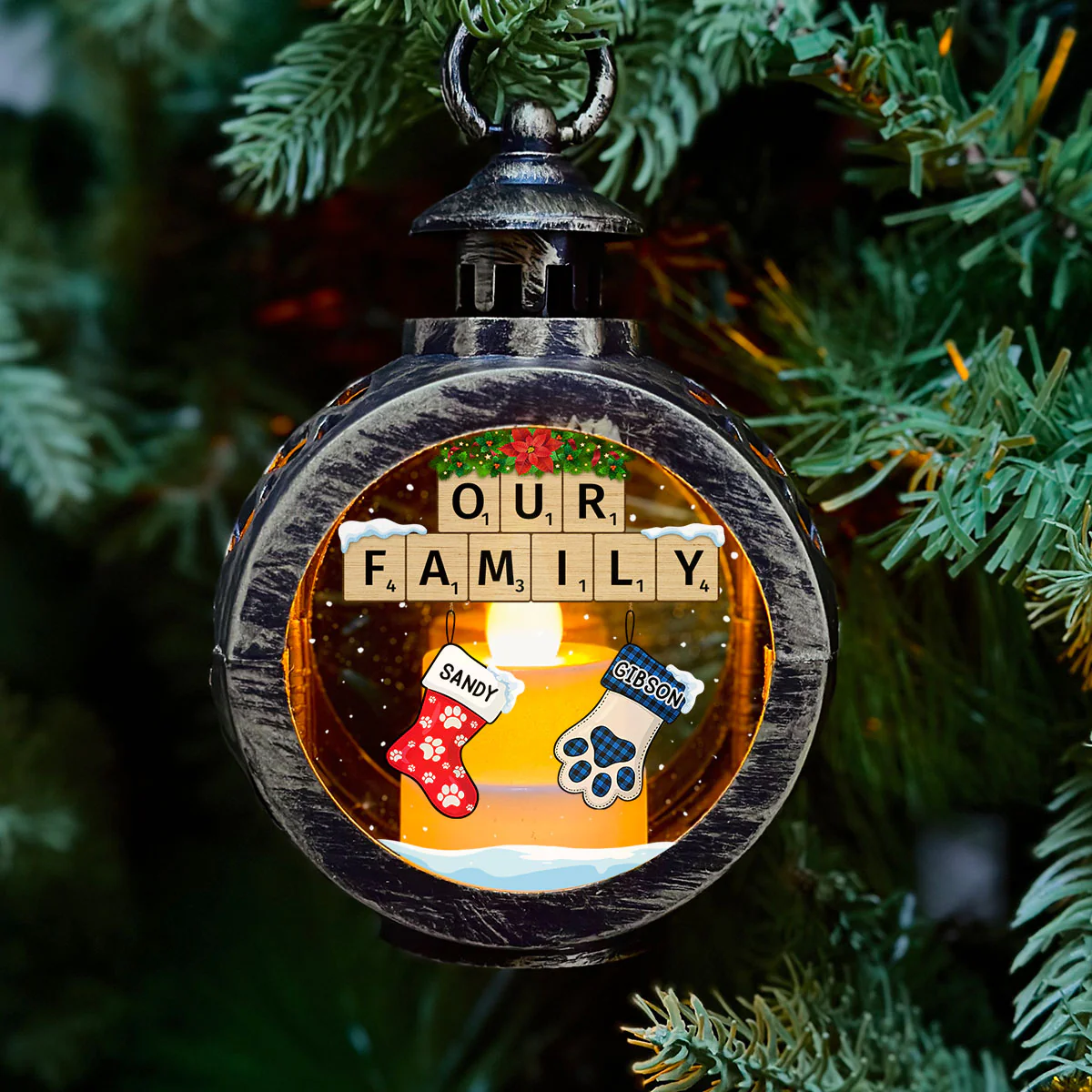 Family Stocking - Personalized Custom Christmas Lantern - Image 2