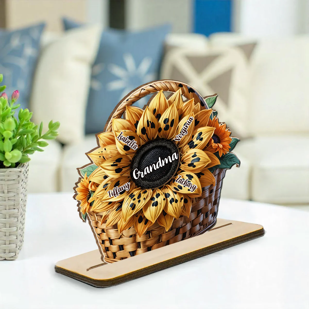 Family Sunflower - Personalized Custom 2-Layer Wood Plaque With Flat Base - Image 5