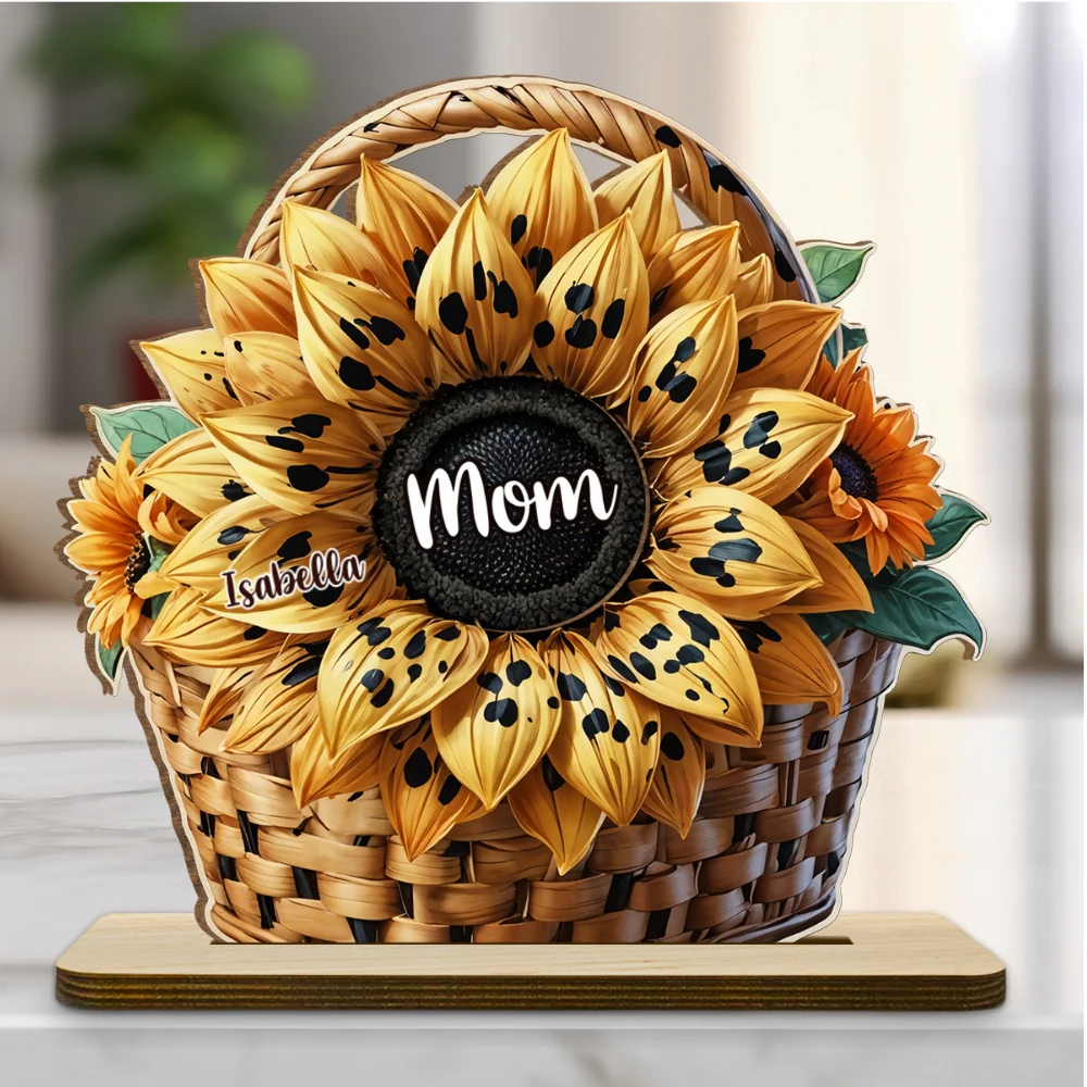 Family Sunflower - Personalized Custom 2-Layer Wood Plaque With Flat Base - Image 6