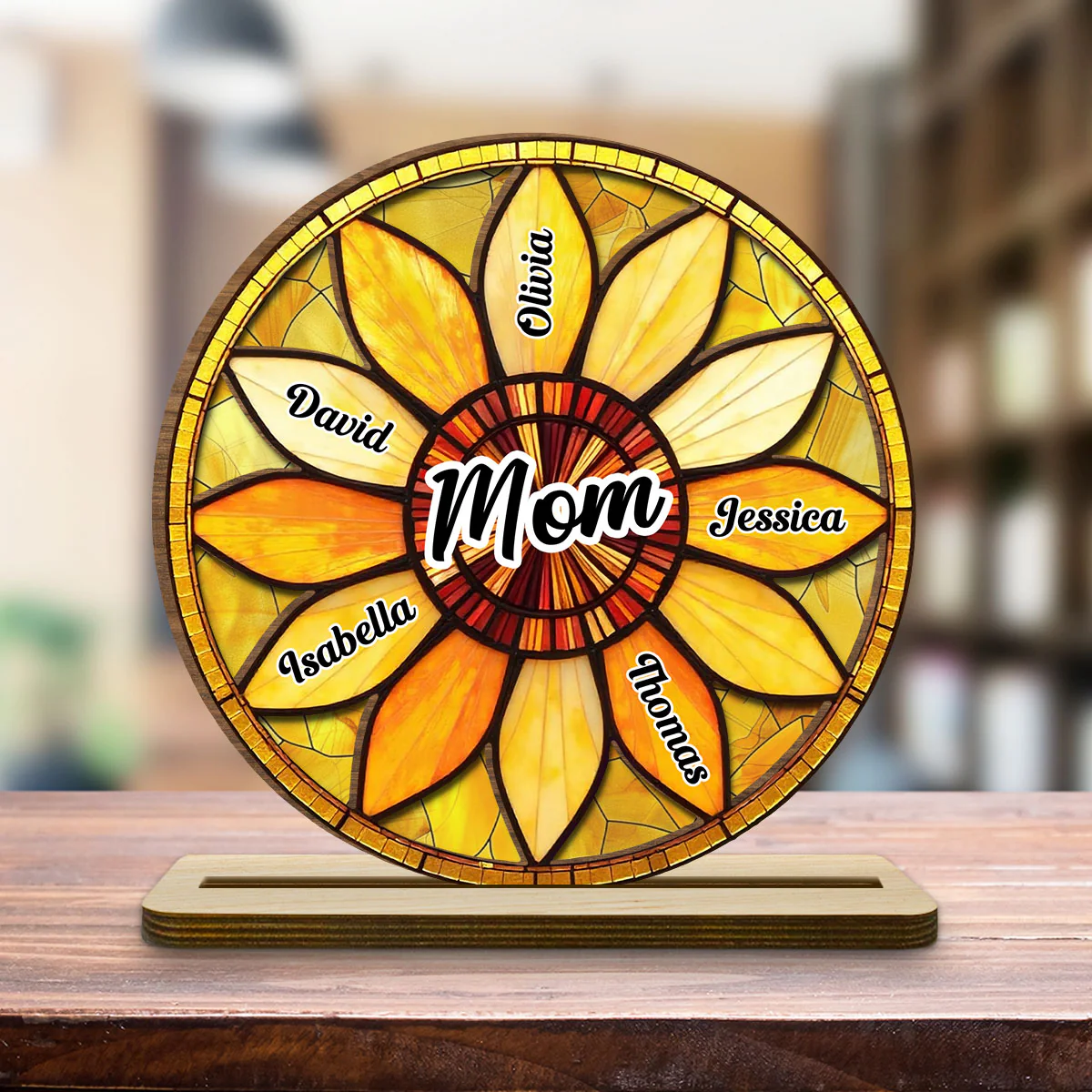 Family Sunflower - Personalized Custom 2-Layer Wood Plaque With Flat Base - Image 5