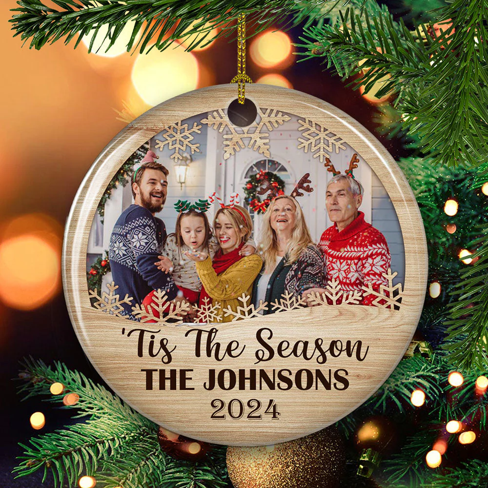 Family, Tis The Season - Personalized Custom Circle Ceramic Ornament - Image 2