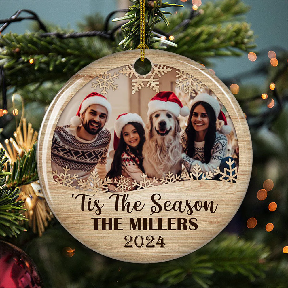 Family, Tis The Season - Personalized Custom Circle Ceramic Ornament - Image 3