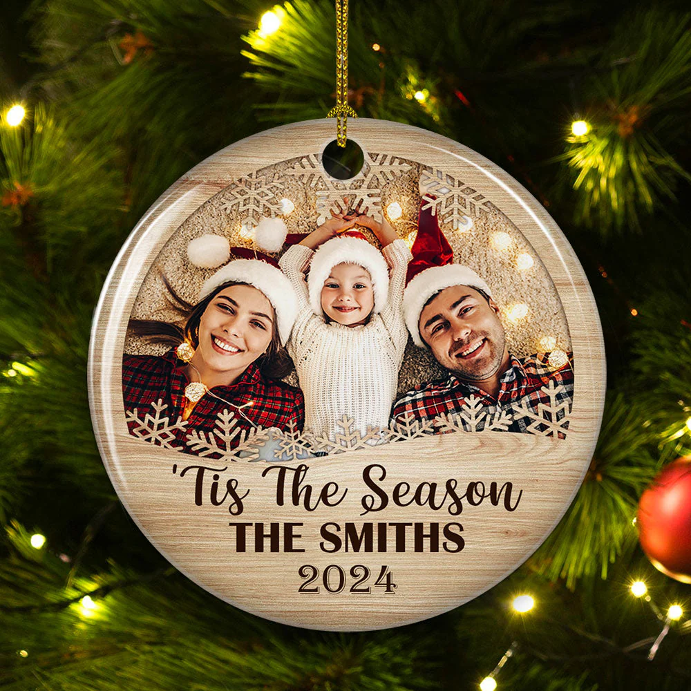 Family, Tis The Season - Personalized Custom Circle Ceramic Ornament - Image 4
