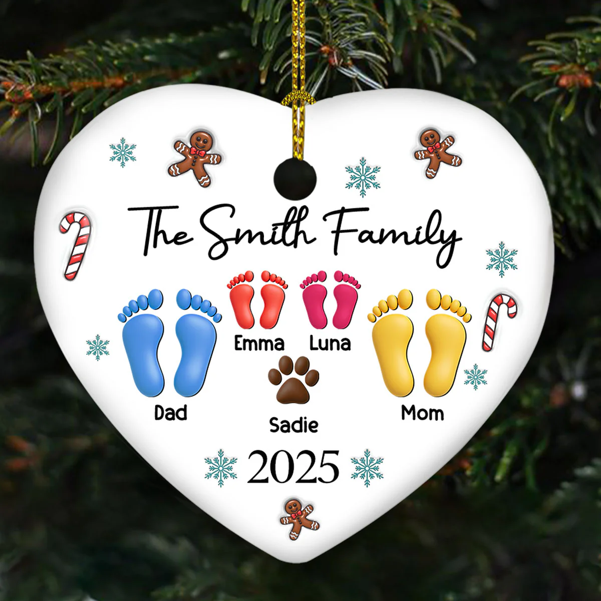 Family Together Christmas 2025 - Personalized Custom 3D Effect Ceramic Ornament - Image 3