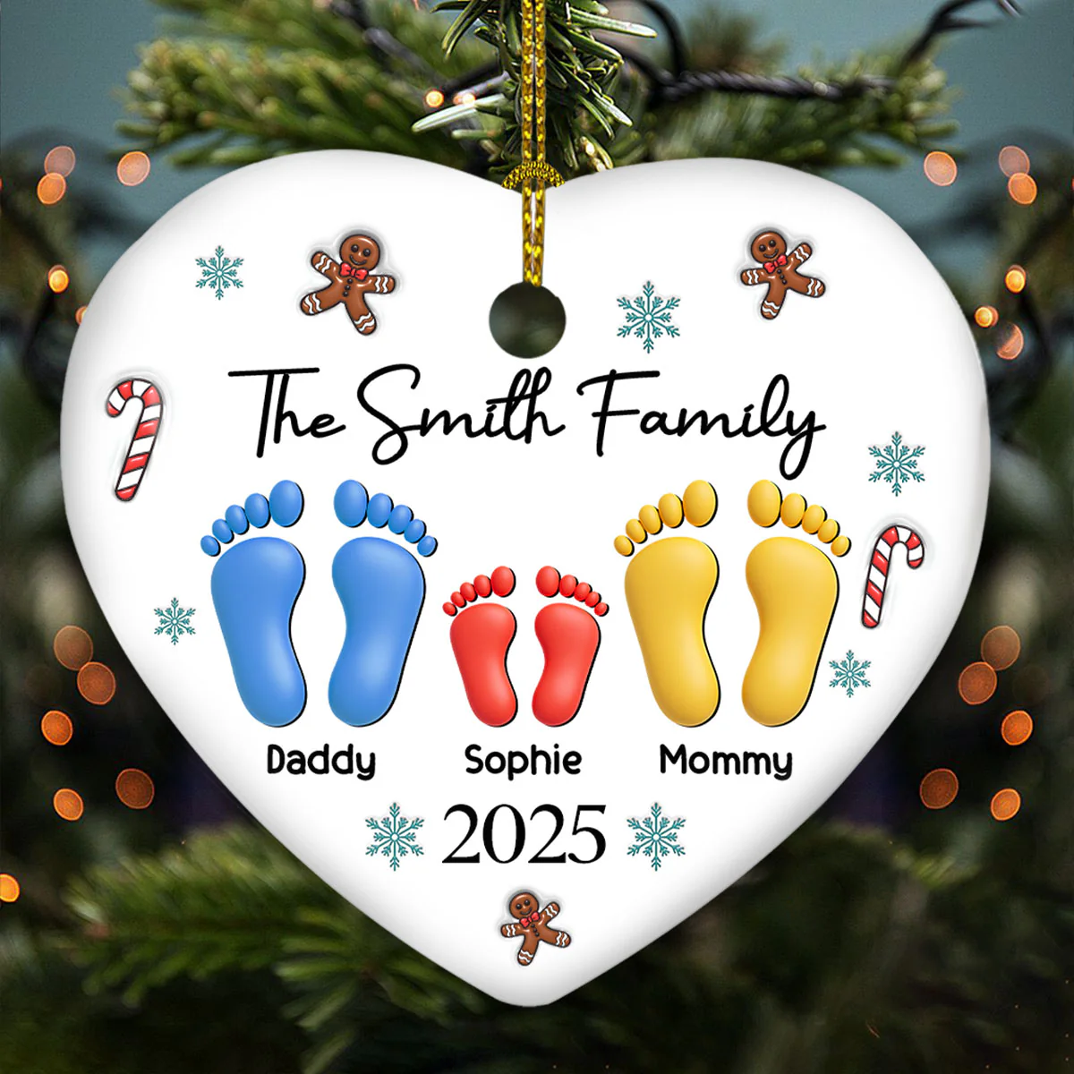 Family Together Christmas 2025 - Personalized Custom 3D Effect Ceramic Ornament - Image 5
