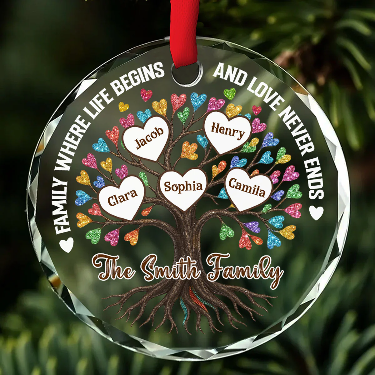 Family Tree Love - Personalized Custom Glass Ornament