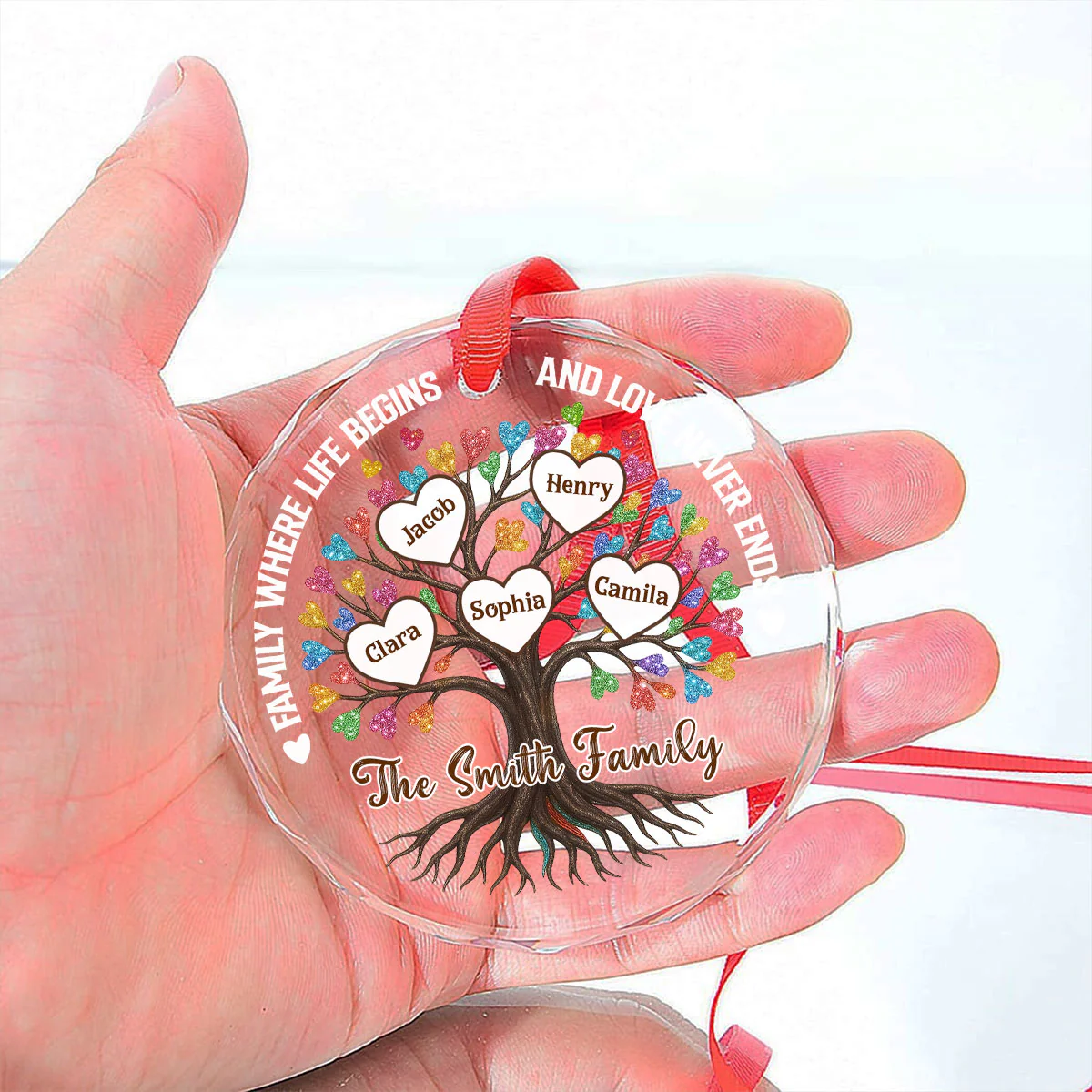 Family Tree Love - Personalized Custom Glass Ornament - Image 2