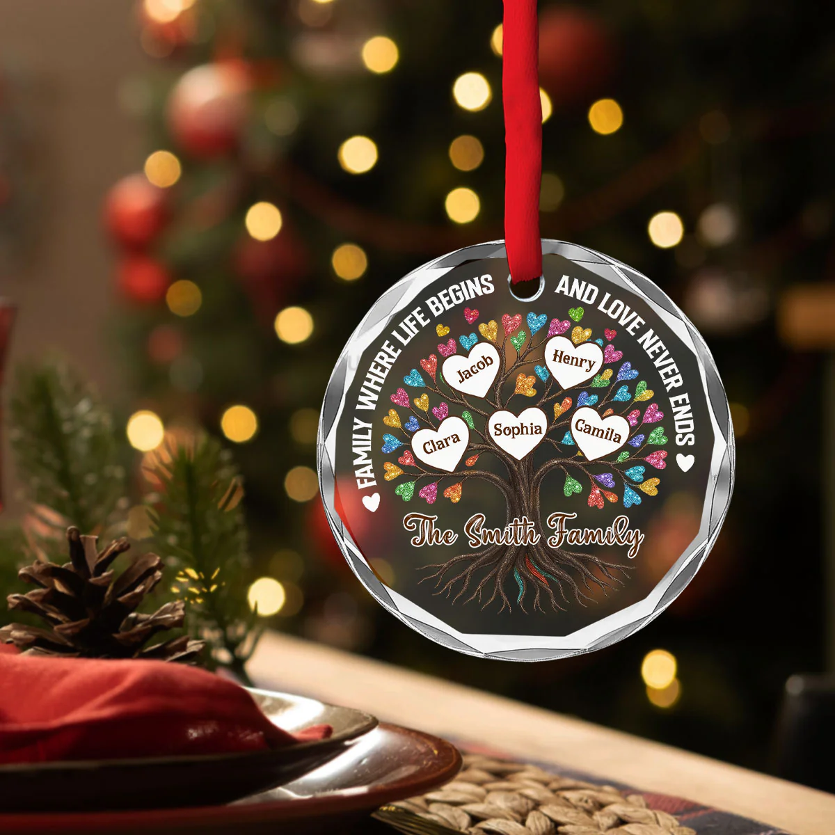 Family Tree Love - Personalized Custom Glass Ornament - Image 3