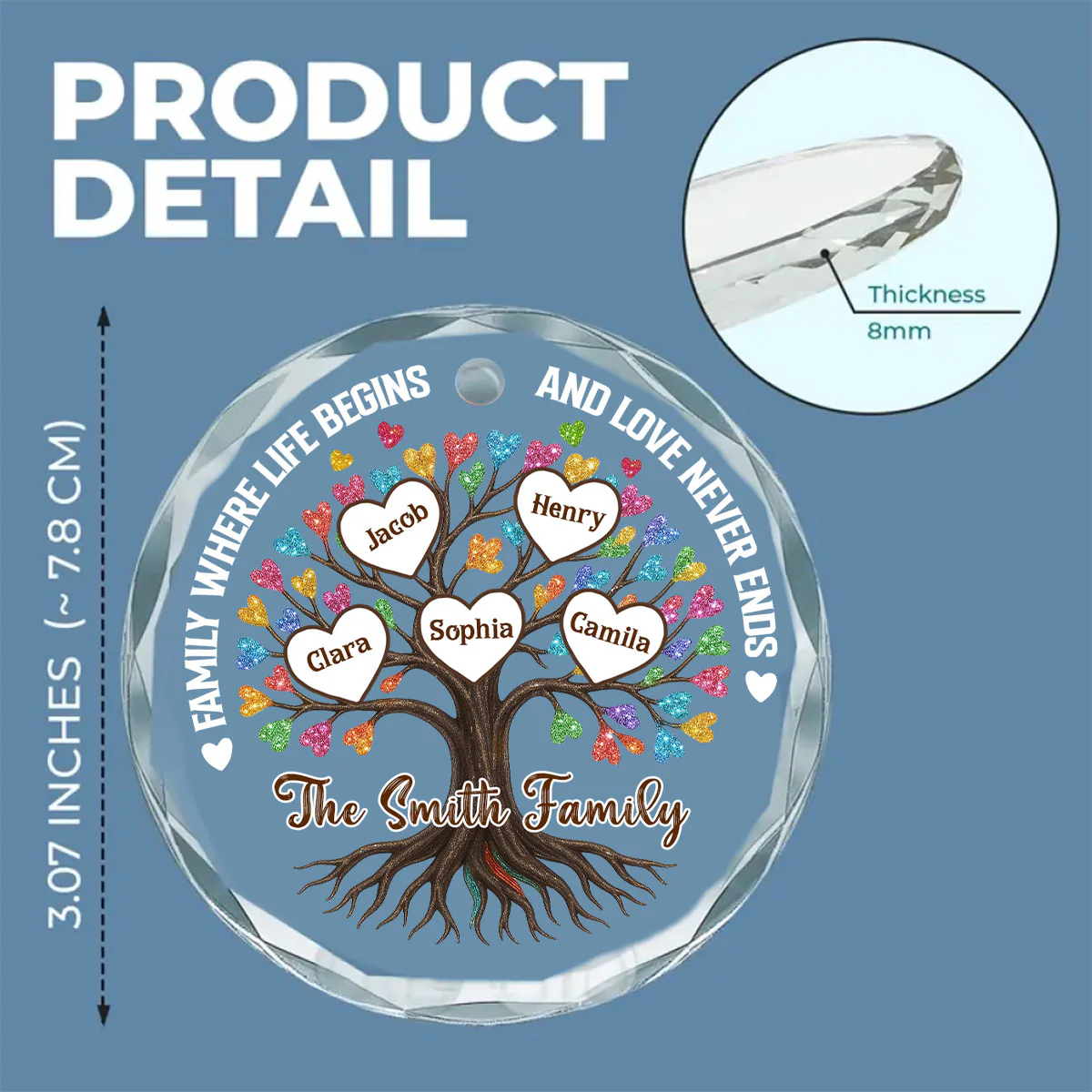 Family Tree Love - Personalized Custom Glass Ornament - Image 5
