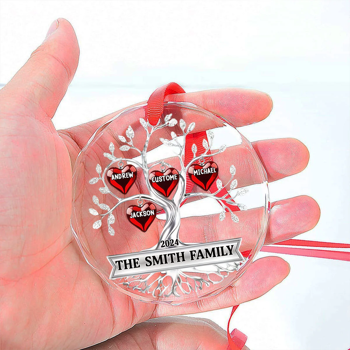 Family Tree - Personalized Custom Glass Ornament - Image 4