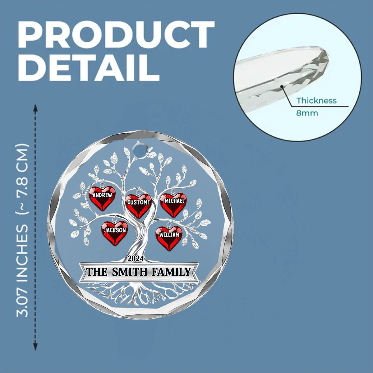 Family Tree - Personalized Custom Glass Ornament - Image 5