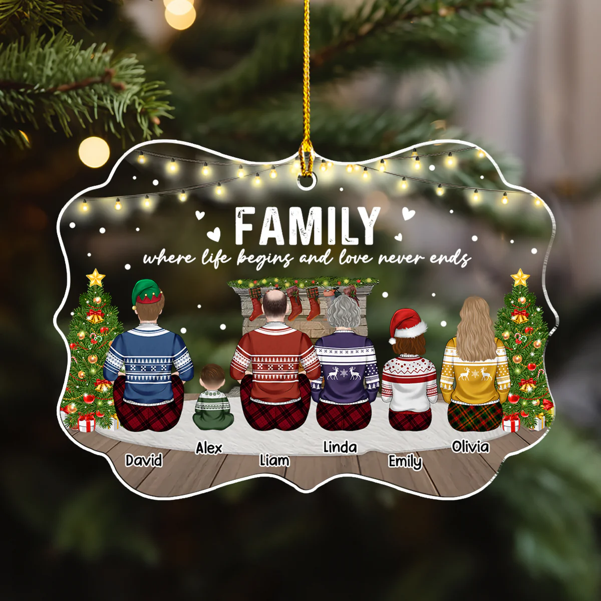 Family Where Love Never Ends - Personalized Custom Acrylic Ornament - Image 4