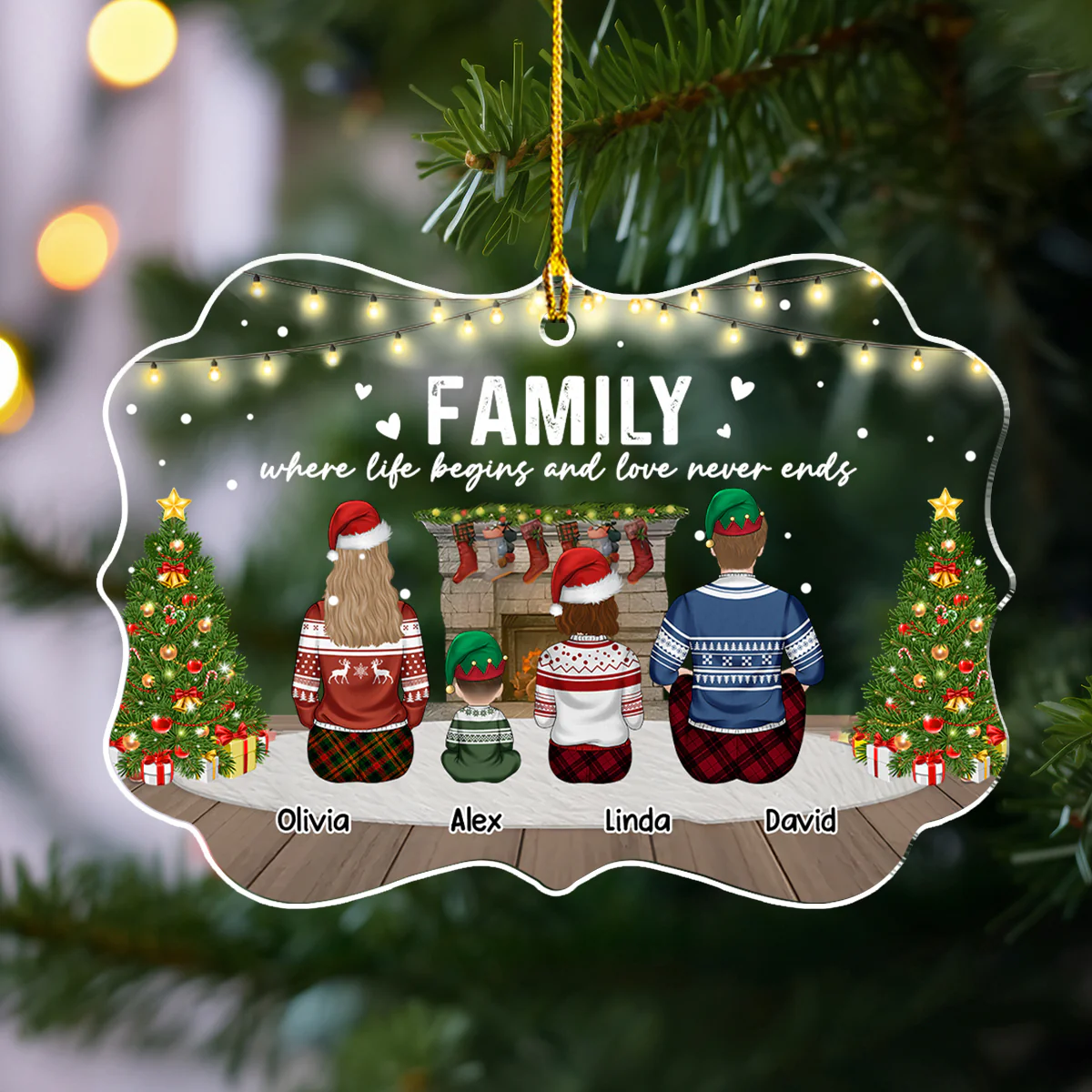 Family Where Love Never Ends - Personalized Custom Acrylic Ornament - Image 5