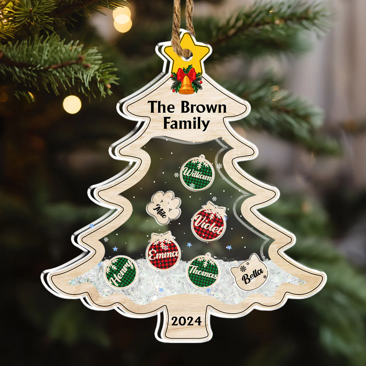 Family With Pet Charm - Personalized Custom Acrylic Shaker Ornament - Image 5