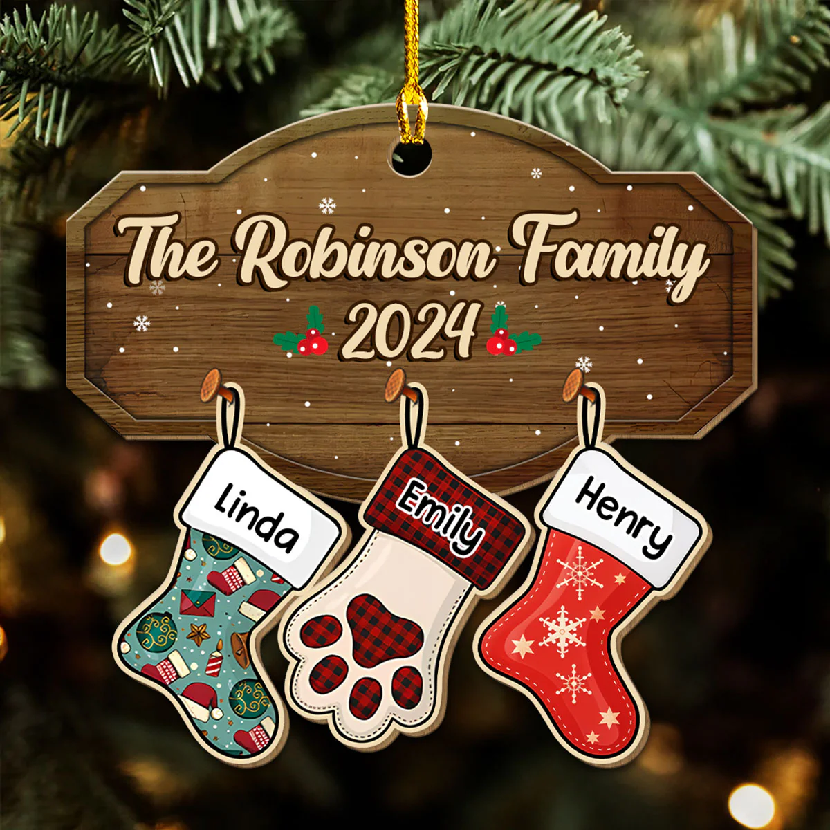 Family With Pet - Personalized Custom Wood Ornament - Image 2