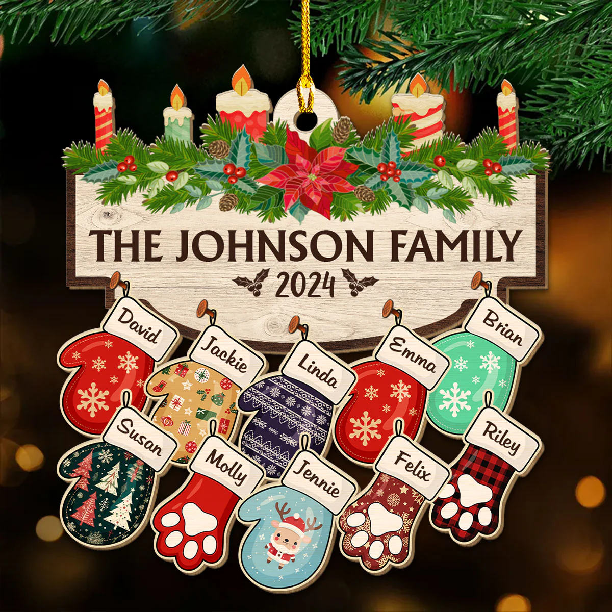 Family With Pet Ver 2 - Personalized Custom Wood Ornament - Image 5