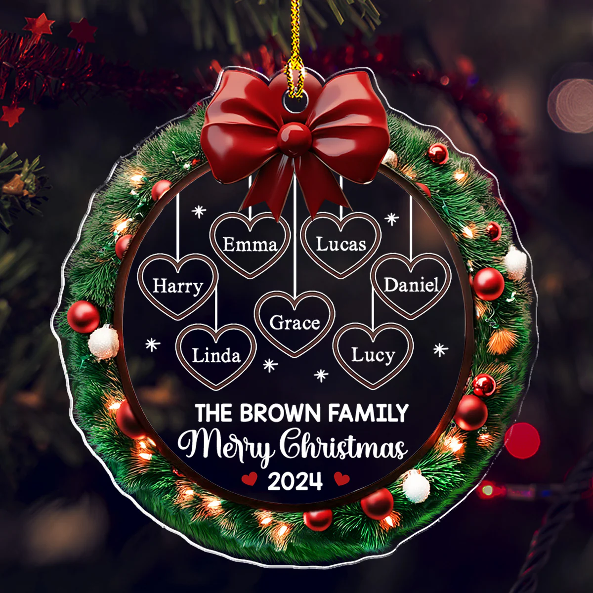Family Wreath Christmas - Personalized Custom Acrylic Ornament - Image 3
