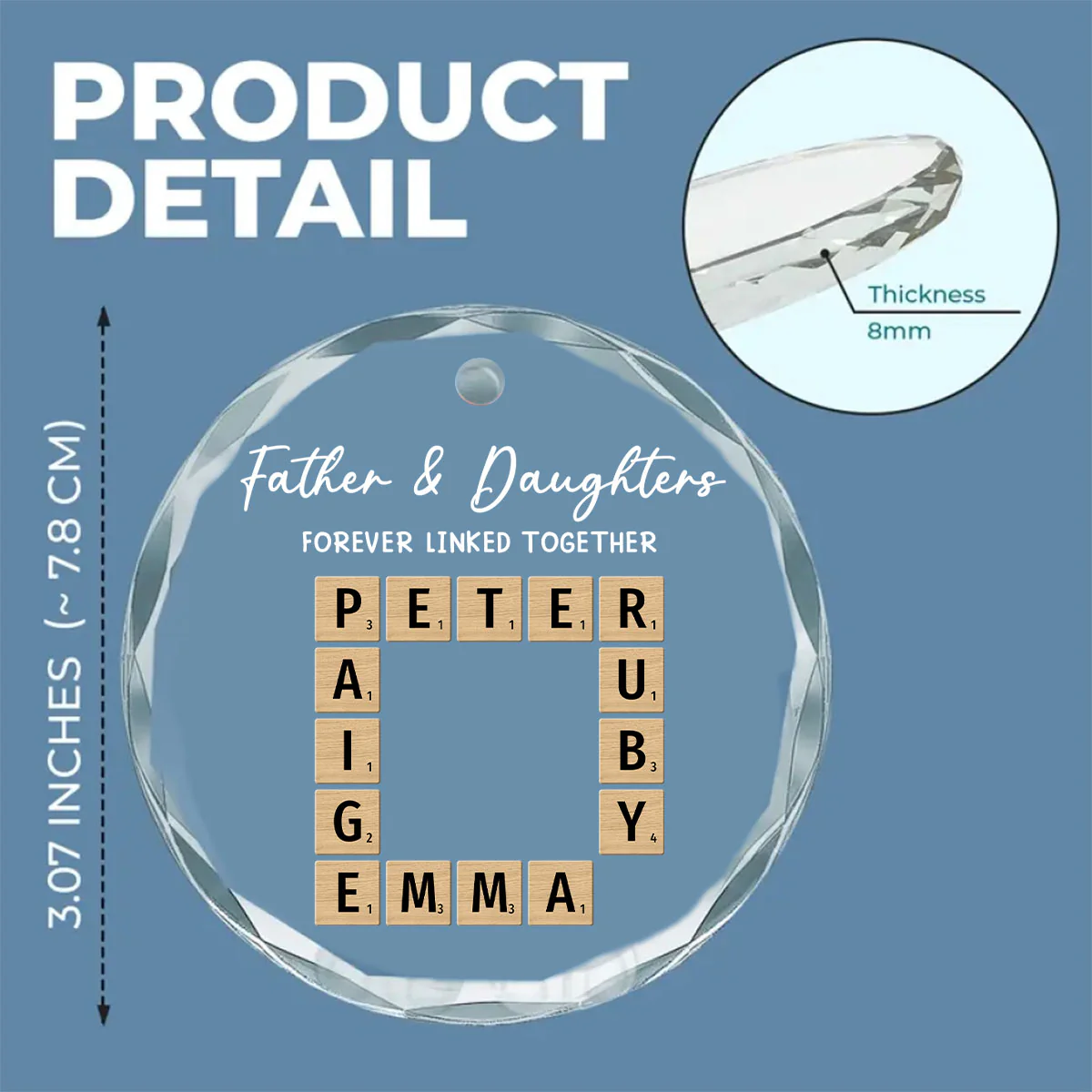 Father With Daughters Linked By Love - Personalized Custom Glass Ornament - Image 5