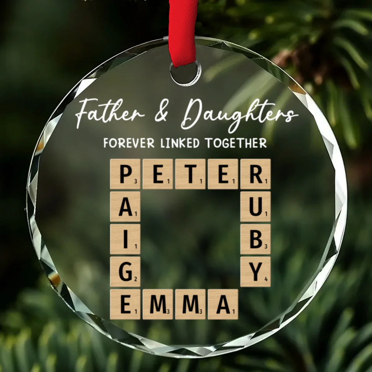 Father With Daughters Linked By Love - Personalized Custom Glass Ornament - Image 6
