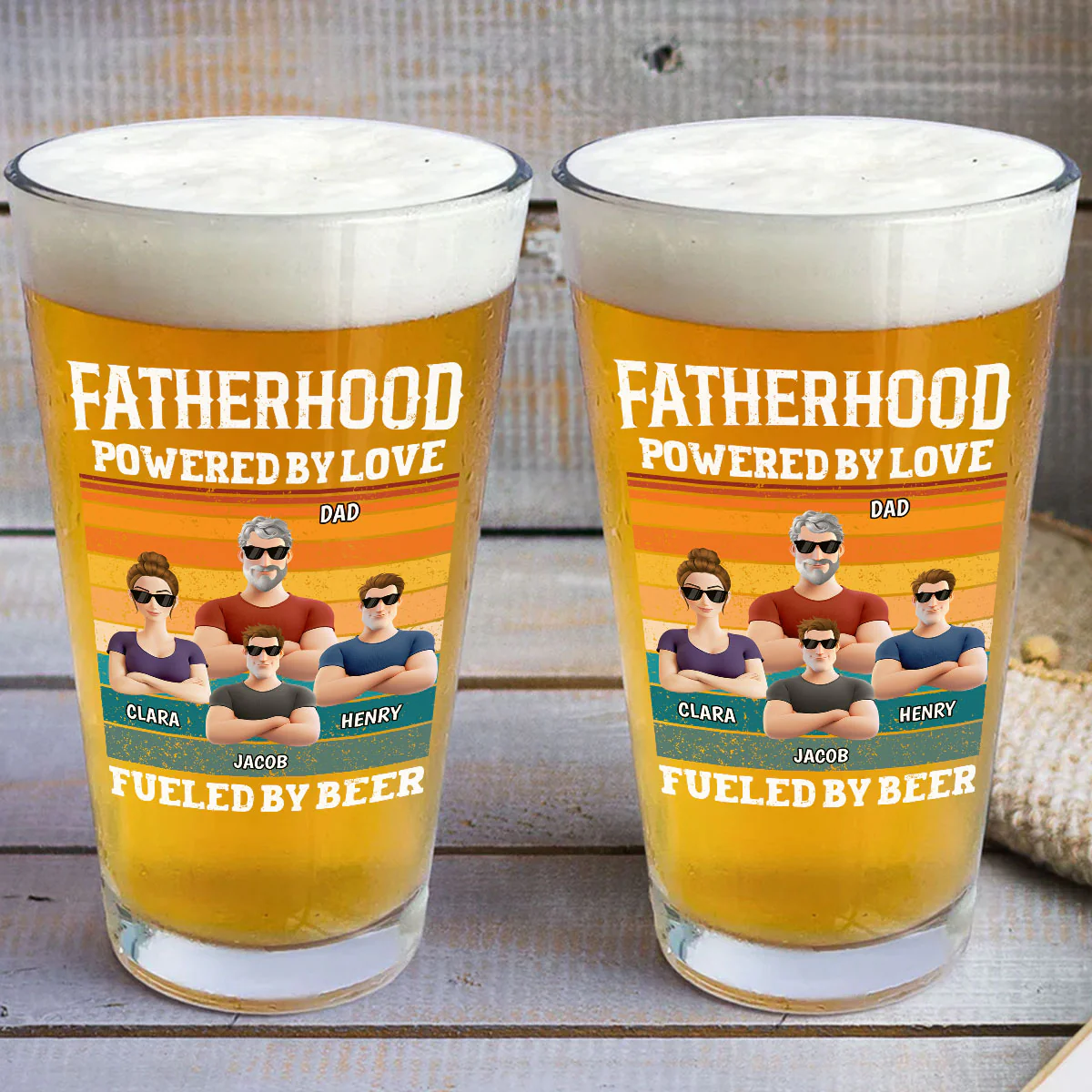 Fatherhood Powered By Love - Personalized Custom Beer Glass - Image 3