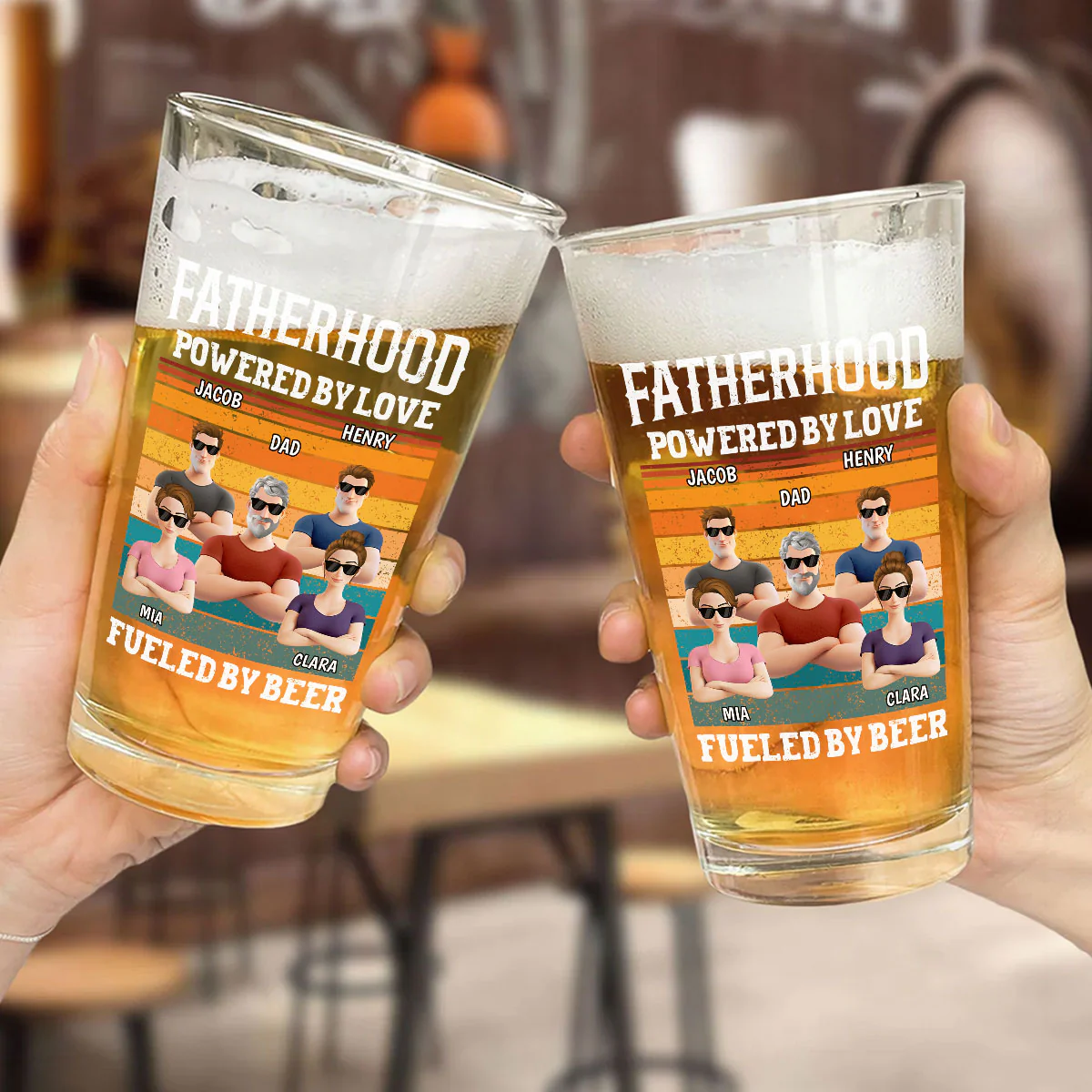 Fatherhood Powered By Love - Personalized Custom Beer Glass - Image 5