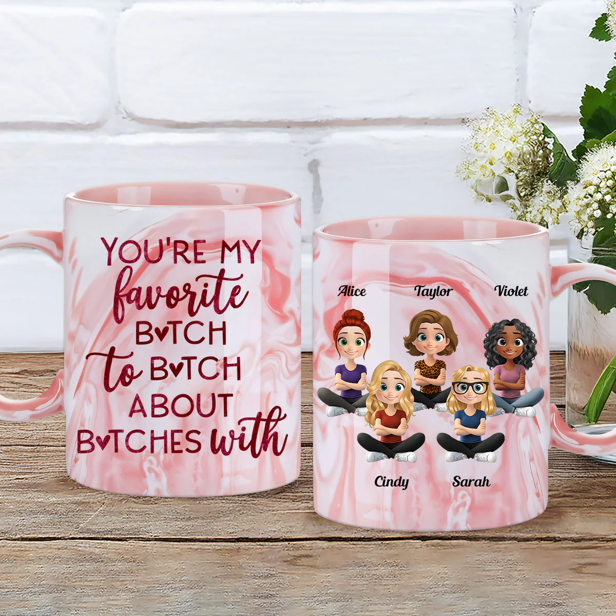 Favorite Bitch - Personalized Custom Pink Marble Mug - Image 5