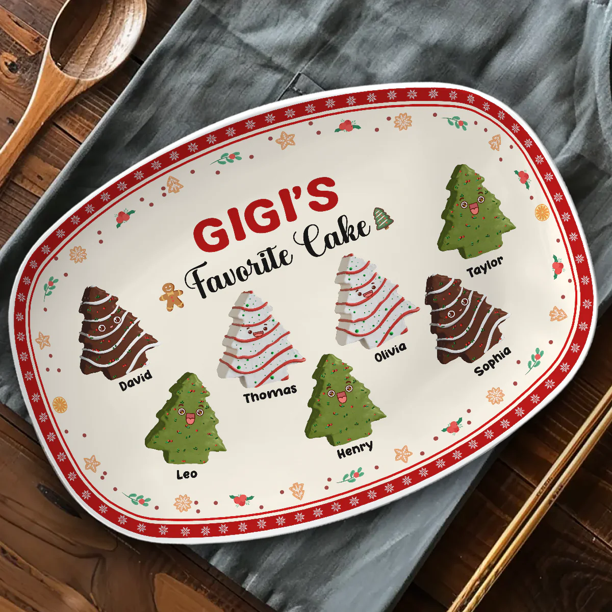 Favorite Christmas Tree Cake Of Grandma - Personalized Custom Platter - Image 4