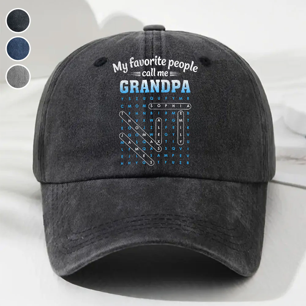 Favorite People Call Grandpa Dad Word Search Puzzle - Personalized Custom Vintage Washed Denim Cap