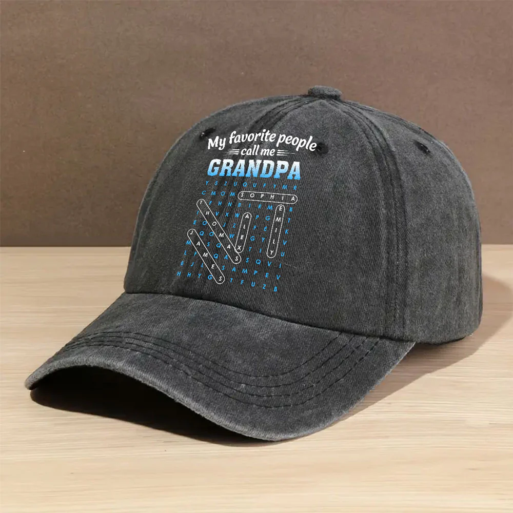 Favorite People Call Grandpa Dad Word Search Puzzle - Personalized Custom Vintage Washed Denim Cap - Image 2