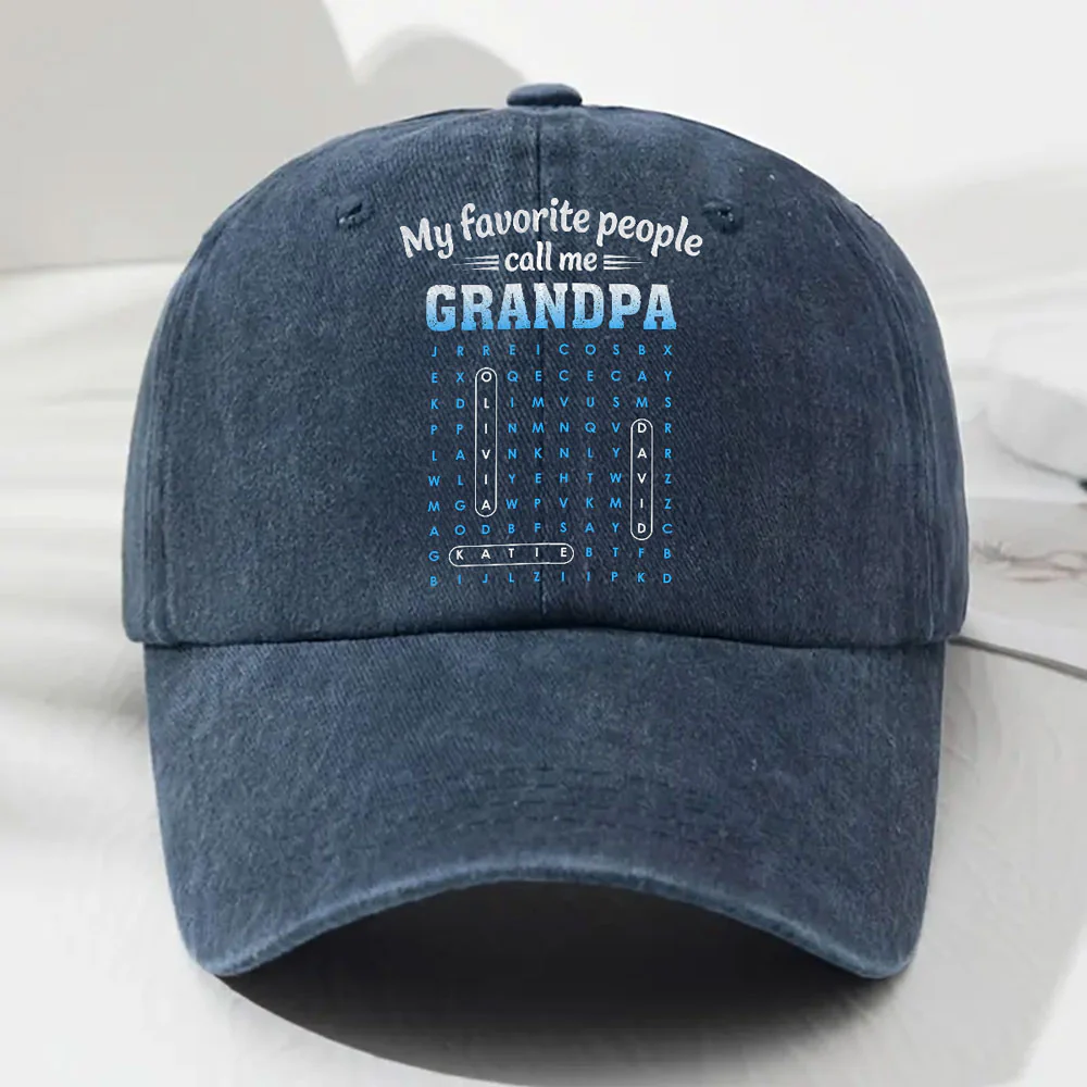 Favorite People Call Grandpa Dad Word Search Puzzle - Personalized Custom Vintage Washed Denim Cap - Image 4