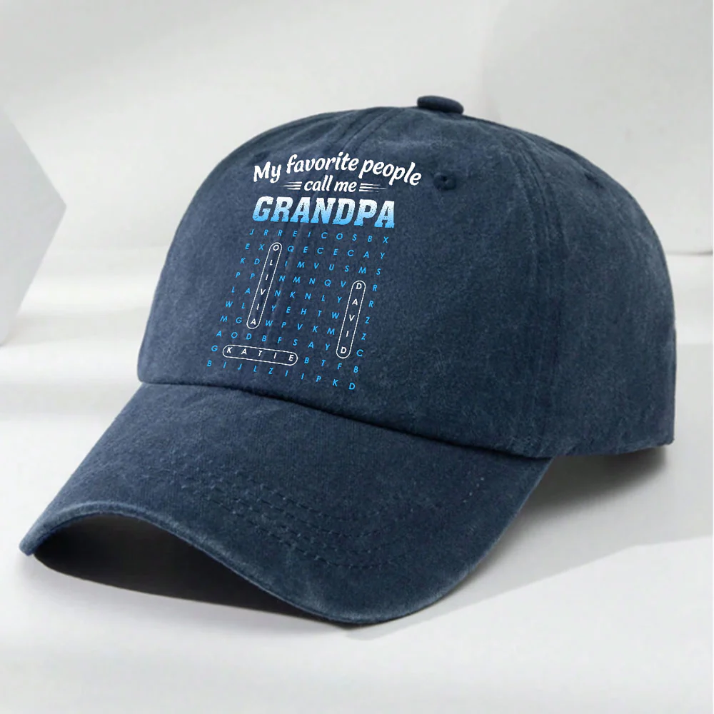 Favorite People Call Grandpa Dad Word Search Puzzle - Personalized Custom Vintage Washed Denim Cap - Image 5